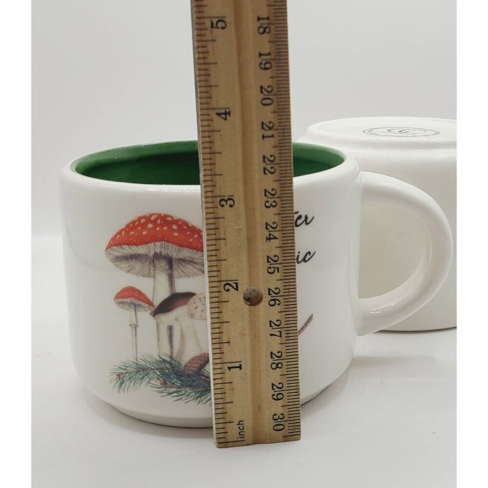 Mushroom Coffee Cups Set Of 2 Ceramic "Winter Magic" Cottage Core Green Interior - Picture 10 of 10